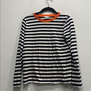 COS striped long sleeve t shirt black white orange collar soft size small